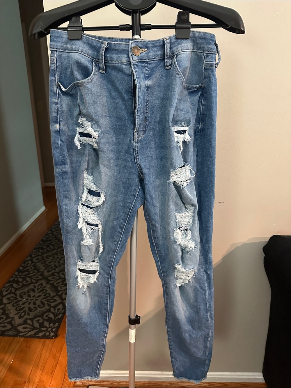 SO Medium Blue Heavily Distressed Skinny Jeans - Soft Alt Grunge - Size 13